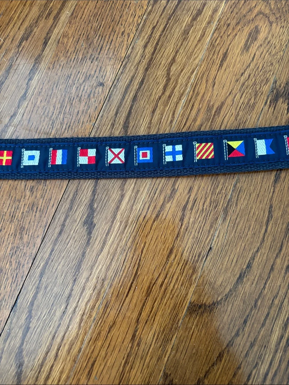 Navy Kids Nautical Flag Belt with Brown Leather Trim — size 28